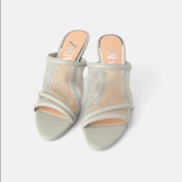 Zara Shoes - ZARA | Grey faux leather mesh high heel mules sandals